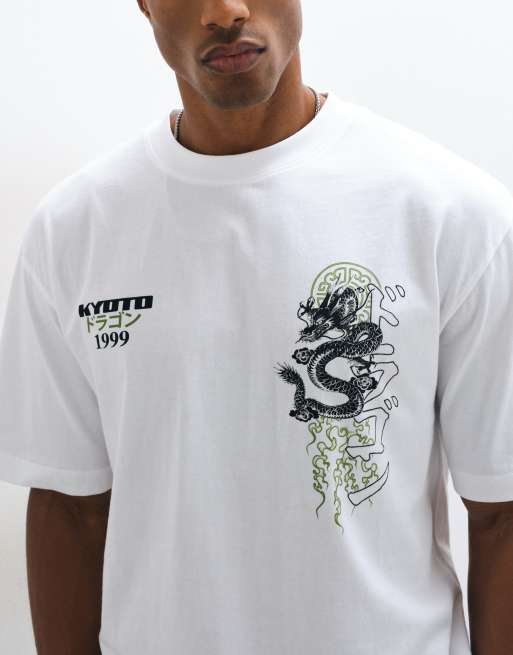 ASOS DESIGN relaxed t-shirt with dragon graphic in white, 4 of 5