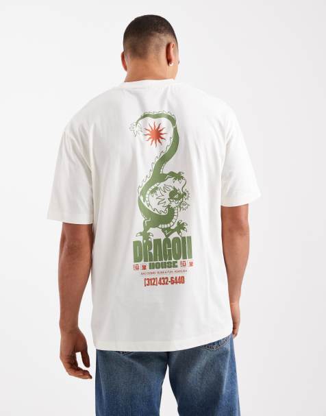 ASOS DESIGN relaxed t-shirt with dragon spine graphic in cream - view 1