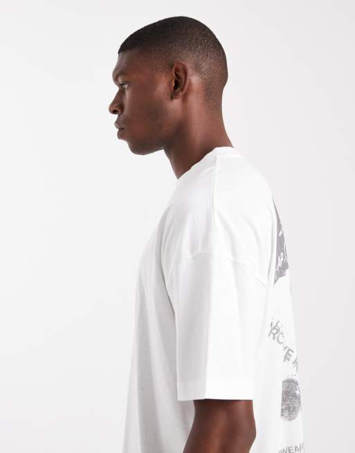 ASOS DESIGN relaxed t-shirt with dropped shoulder and street graphic in white, 4 of 5