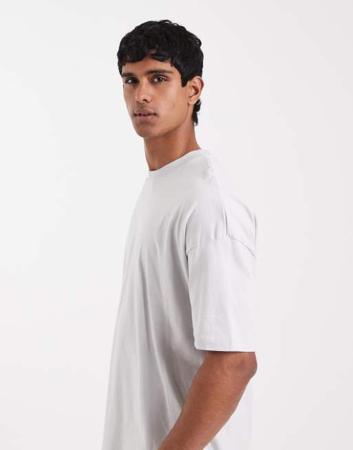 ASOS DESIGN relaxed t-shirt with dropped shoulder and&nbsp; street graphic puff print in grey, 4 of 5