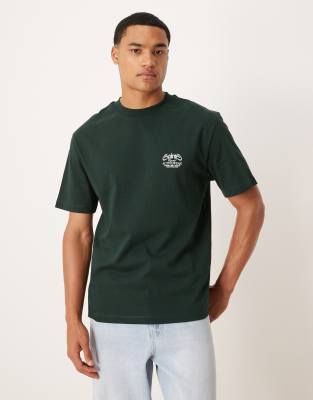 Asos Design Relaxed T-shirt With Flocked Text Graphic In Green