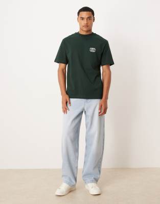 Asos Design Relaxed T-shirt With Flocked Text Graphic In Green