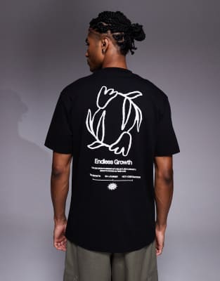 Asos Design Relaxed T-shirt With Floral And Text Graphic In Black