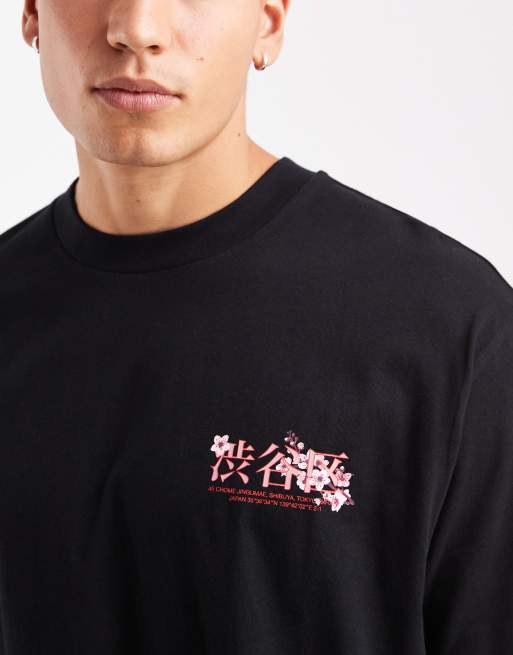 ASOS DESIGN relaxed t-shirt with floral chest graphic in black, 5 of 5