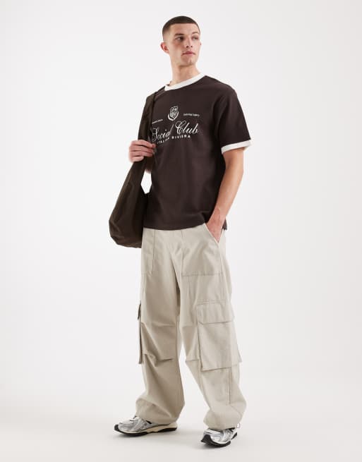 ASOS DESIGN relaxed t-shirt with football graphic in brown waffle fabric, 2 of 5