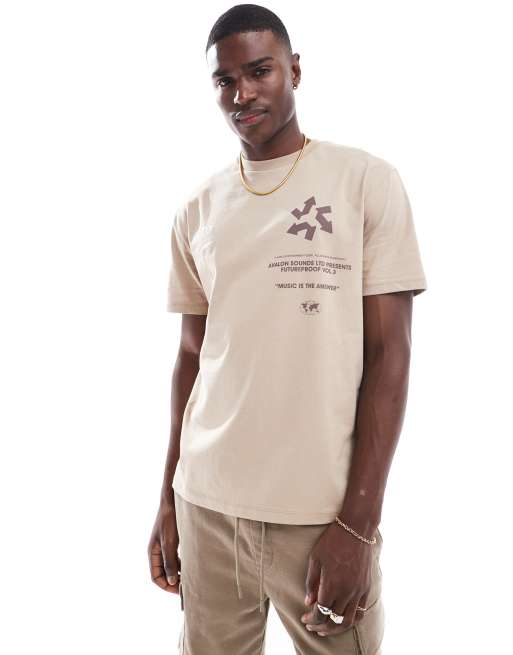 ASOS DESIGN relaxed t-shirt with front and back print in brown, 4 of 4