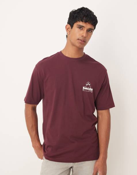 ASOS DESIGN relaxed t-shirt with glass print in burgundy - view 1