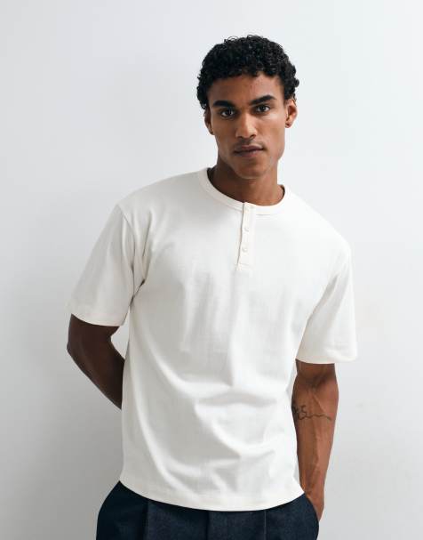 ASOS DESIGN relaxed t-shirt with henley in cream - view 1