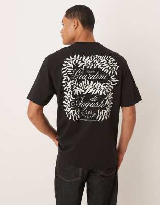 Asos Design Relaxed T-shirt With Leaf Print In Black