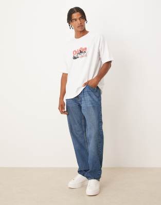 Asos Design Relaxed T-shirt With Mountain Print In White