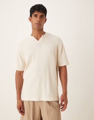 Asos Design Relaxed T-shirt With Notch Detail In Neutral
