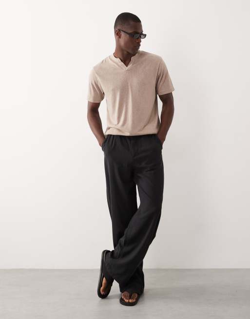 ASOS DESIGN relaxed t-shirt with notch neck in beige linen look, 2 of 5