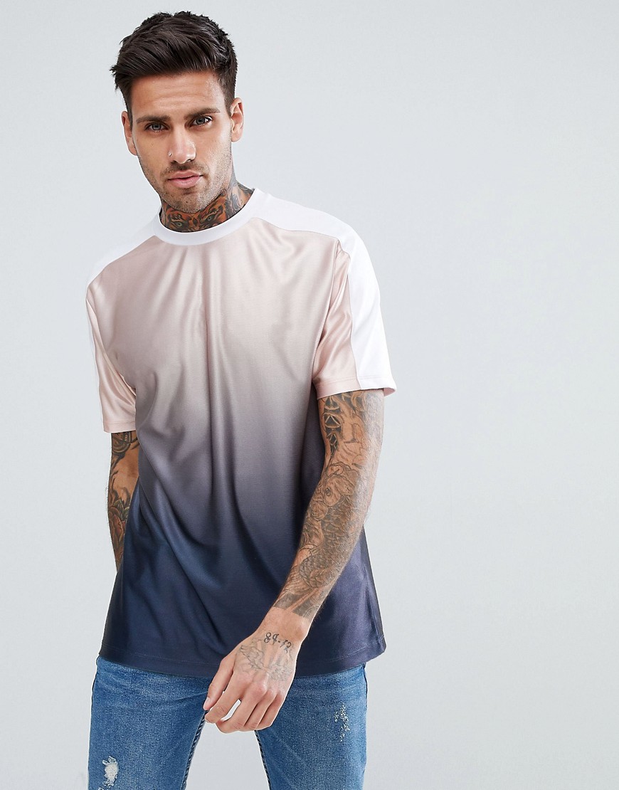 ASOS DESIGN relaxed t-shirt with ombre dip dye in drape fabric-Navy