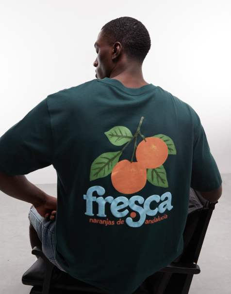 ASOS DESIGN relaxed t-shirt with orange back graphic in dark green - view 1