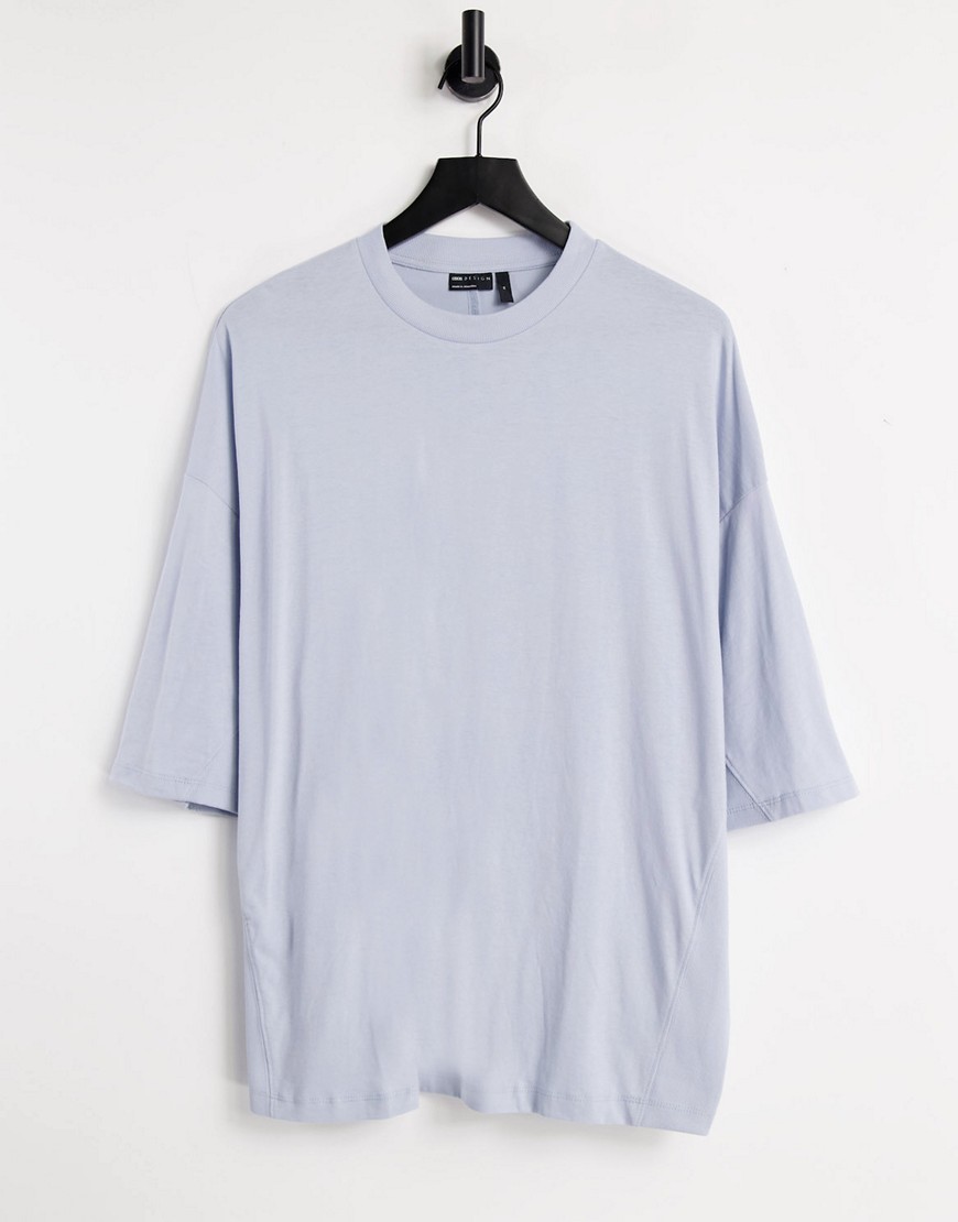 ASOS DESIGN relaxed t-shirt with rib panels and curved hem light blue-Blues