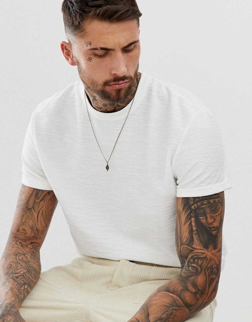 ASOS DESIGN relaxed t-shirt with roll sleeve in heavyweight interest slub fabric-White