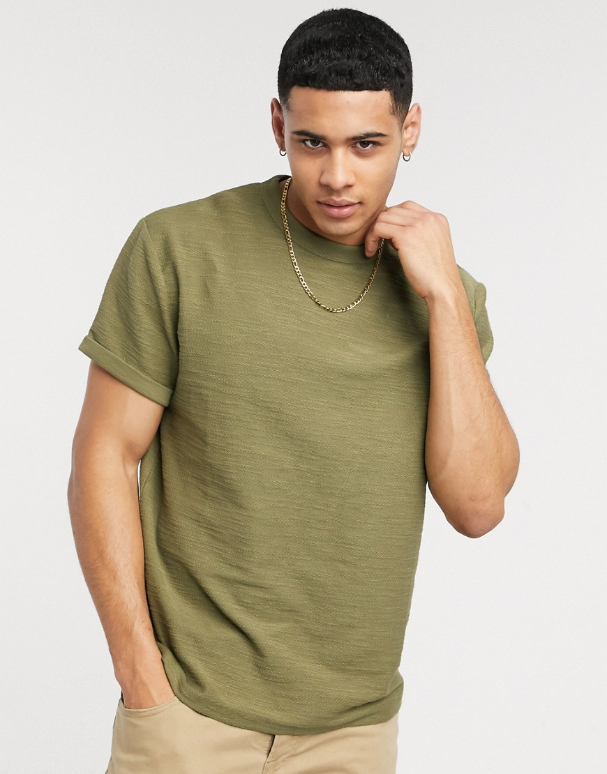 ASOS DESIGN relaxed t-shirt with roll sleeve in heavyweight interest slub fabric-Green