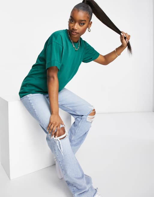 ASOS DESIGN relaxed t-shirt with roll sleeve in pine needle set
