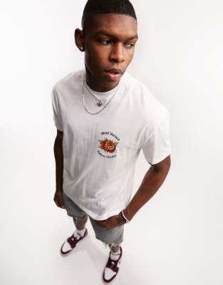 Asos Design Relaxed T-shirt With Rose Chest Print In White