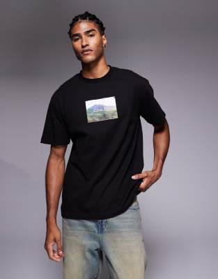 Asos Design Relaxed T-shirt With Scenic Graphic In Black