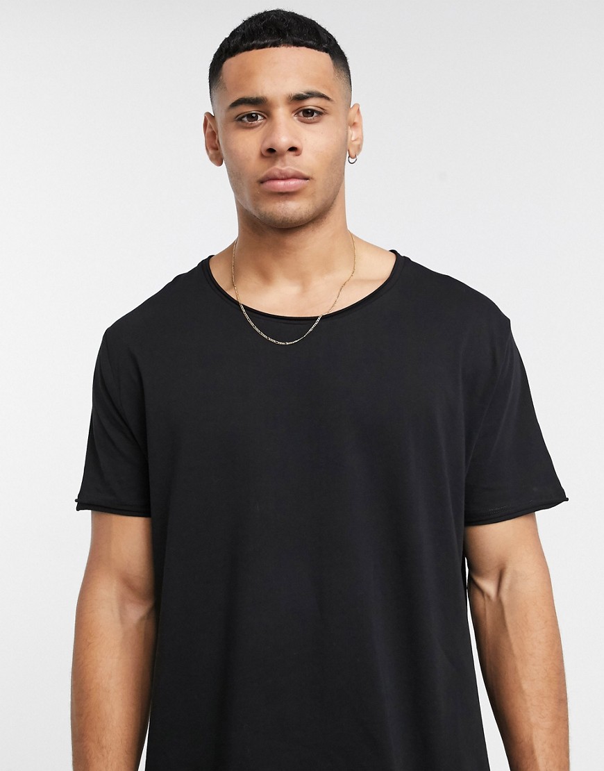 ASOS DESIGN relaxed t-shirt with scoop raw edge in black
