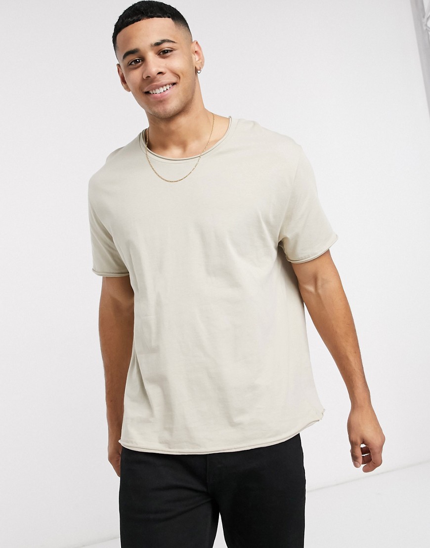 ASOS DESIGN relaxed t-shirt with scoop raw edge in humus-Beige