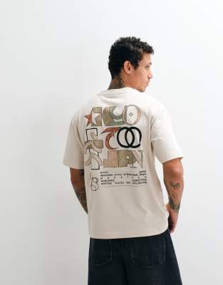 Непринужденная футболка ASOS DESIGN с надписью Kyoto в бежевом цвете 
