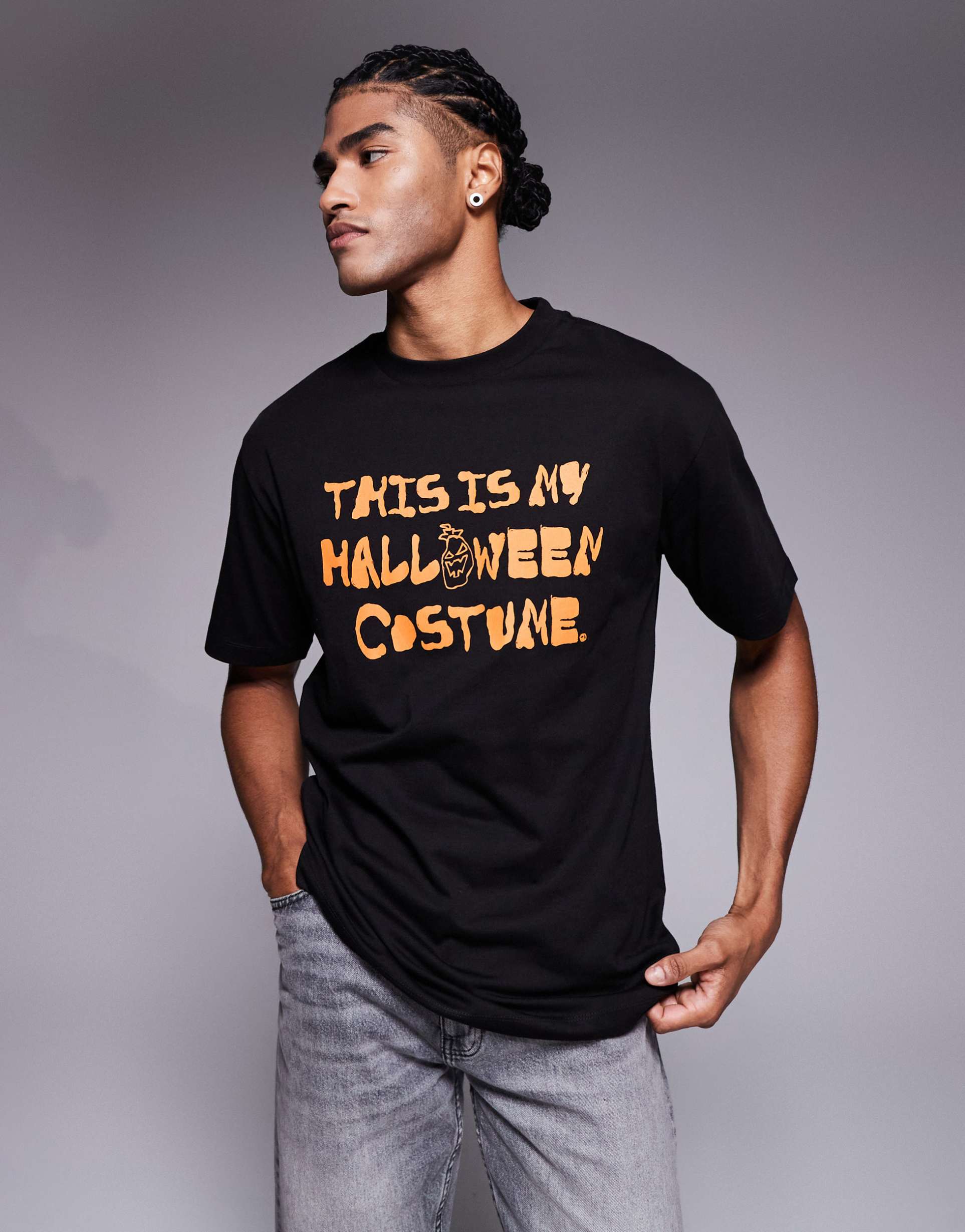 ASOS DESIGN relaxed t-shirt with slogan text graphic in black