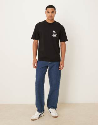 Asos Design Relaxed T-shirt With Small Chest Print In Blue