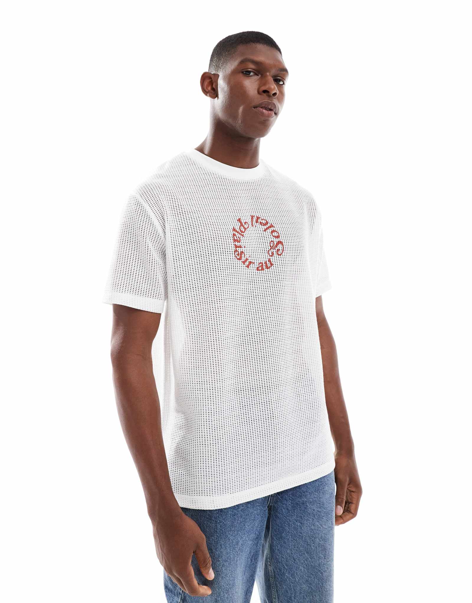 Непринужденная футболка ASOS DESIGN с рисунком soleil из белоснежной хлопчатобумажной сетки