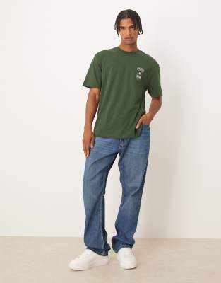 Asos Design Relaxed T-shirt With Souvenir Print In Green