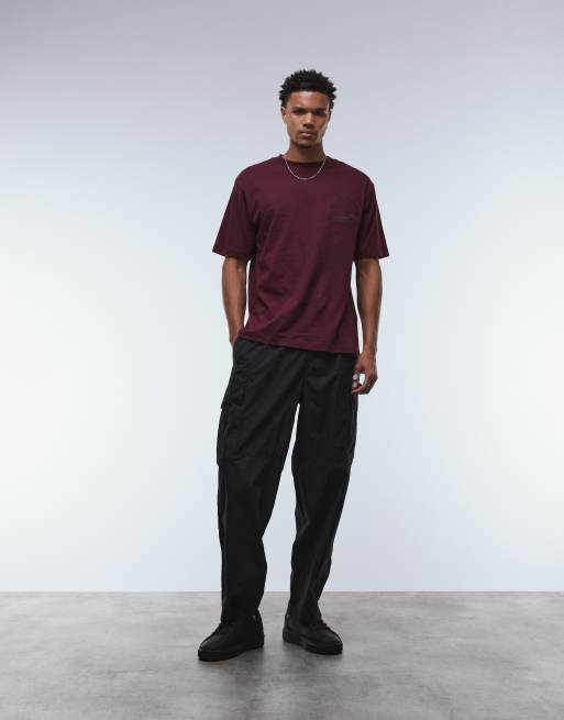 ASOS DESIGN relaxed T-shirt with street graphic and embroidery in burgundy