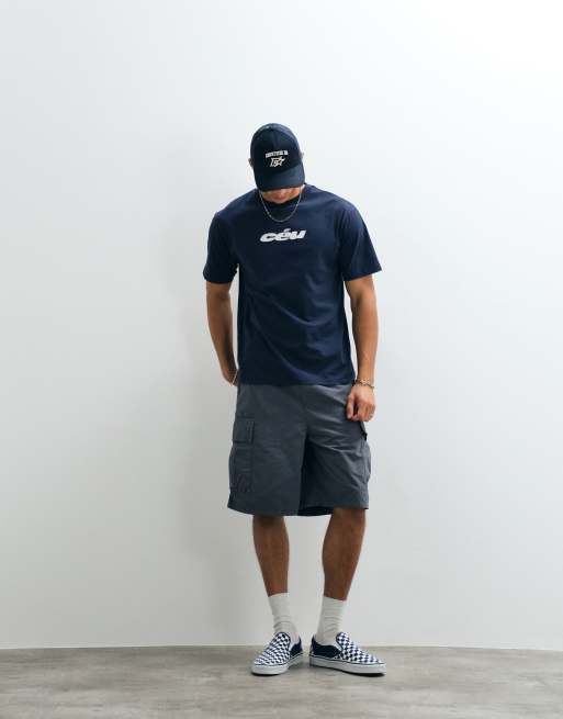 ASOS DESIGN relaxed t-shirt with text applique in navy, 4 of 5