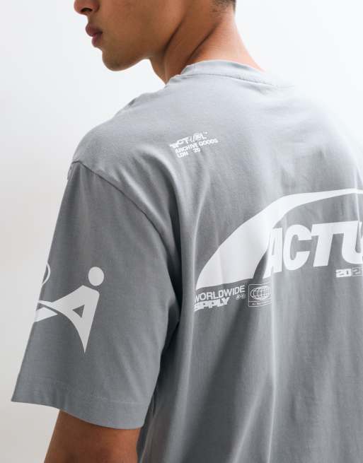 ASOS DESIGN relaxed t-shirt with text graphic in gray, 4 of 5