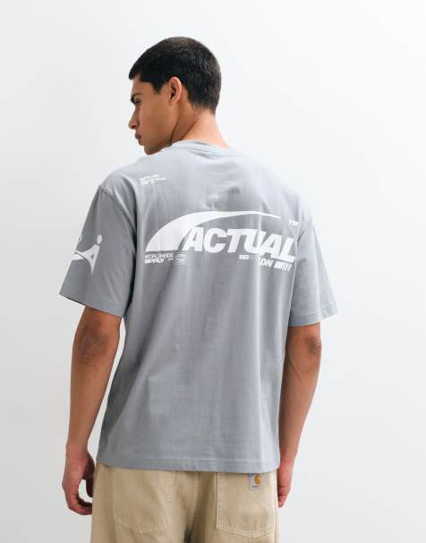 ASOS DESIGN relaxed t-shirt with text graphic in grey - view 1