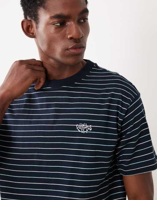 ASOS DESIGN relaxed T-shirt with text graphic in navy stripe, 3 of 5