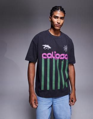 ASOS DESIGN relaxed T-shirt with text graphic in washed black - view 1