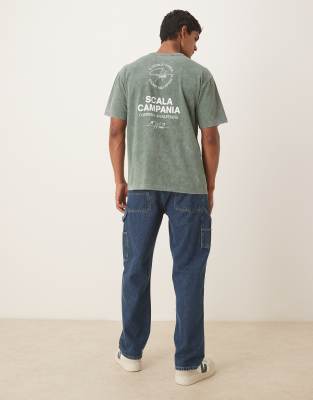 Asos Design Relaxed T-shirt With Text Graphic In Green