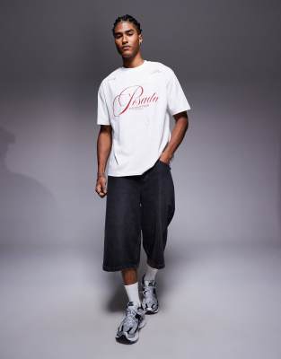 Asos Design Relaxed T-shirt With Text Graphic In White