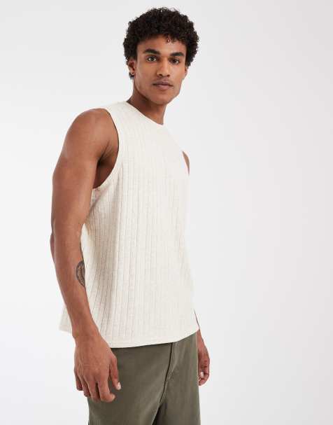 ASOS DESIGN relaxed tank in beige linen look rib - view 1
