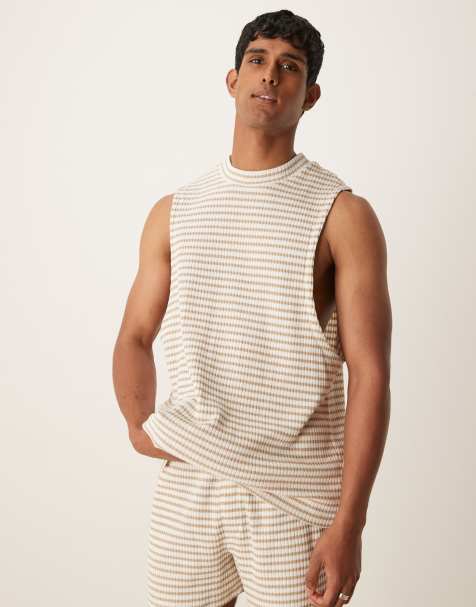 ASOS DESIGN relaxed tank in heavyweight 350gsm neutral ribbed stripe - view 1
