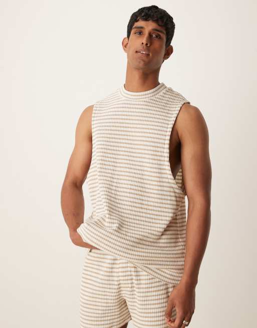 ASOS DESIGN relaxed tank in heavyweight 350gsm neutral ribbed stripe