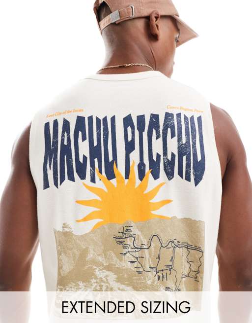ASOS DESIGN relaxed tank singlet in off white fabric with scenic back print