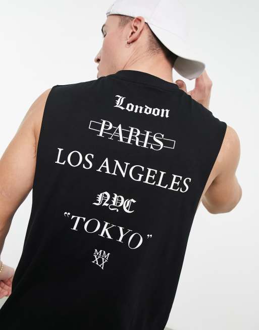 ASOS DESIGN relaxed tank top in black with city prints