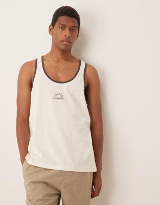 Asos Design Relaxed Tank Top With Chest Print In Neutral