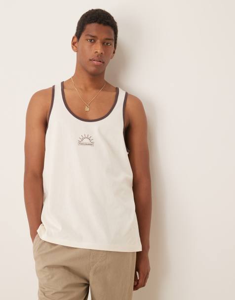 ASOS DESIGN relaxed tank top with chest print in ecru - view 1