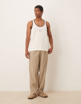 Asos Design Relaxed Tank Top With Chest Print In Neutral