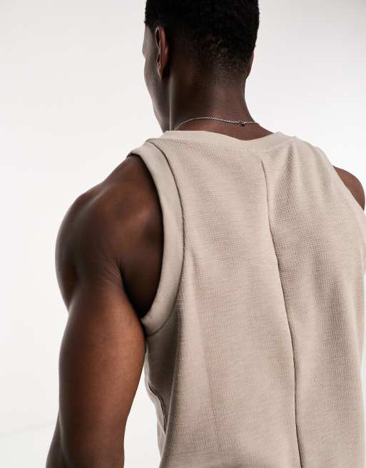 ASOS DESIGN relaxed tank top with deep V-neck in stone, 3 of 4