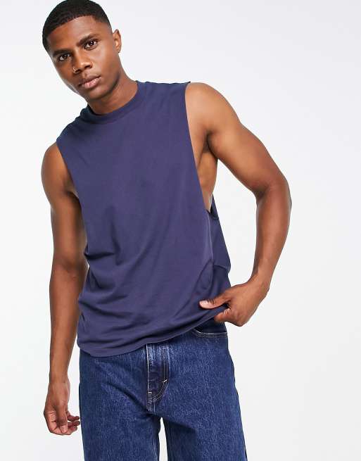 ASOS DESIGN relaxed tank top with dropped armhole in navy 