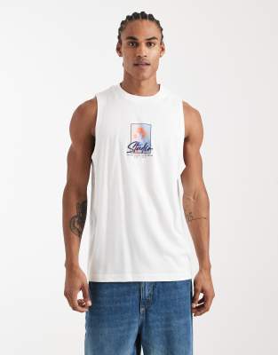 Asos Design Relaxed Tank Top With Front Puff Print Graphic In White